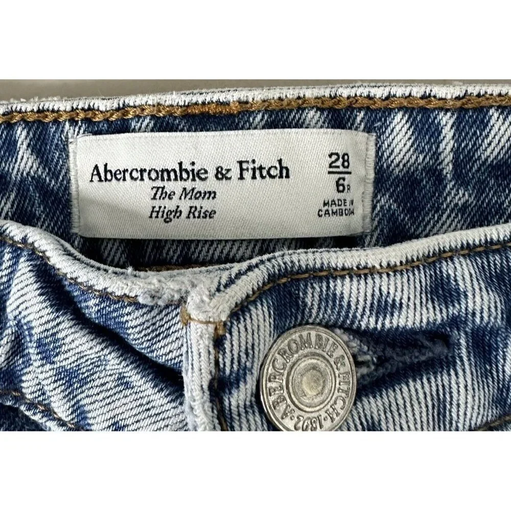 Abercrombie & Fitch‎ The Mom High Rise Blue Jeans Size 28 Distressed Stretch